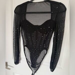 Chic Black Sheer Bodysuit with Sparkling Accents